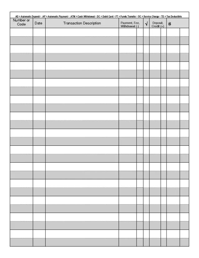 Printable Blank Check Register