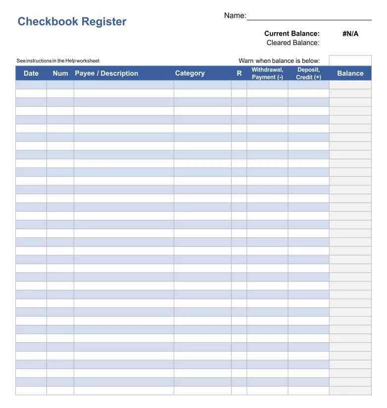 Printable Check Register PDF