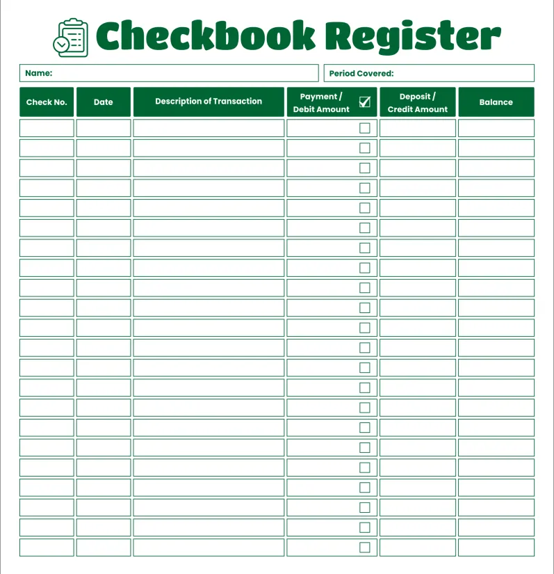 Printable Checkbook Register Templates