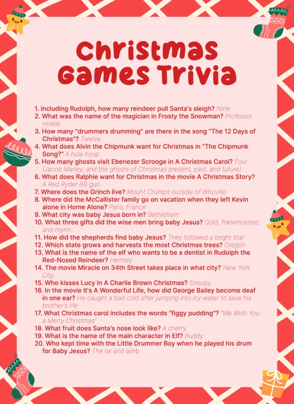 Printable Christmas Games Trivia and Answers