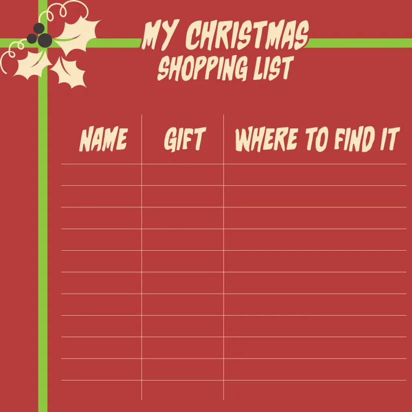 Printable Christmas Shopping List Template