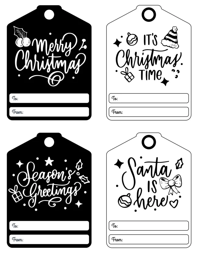 Printable Christmas Tags Black and White