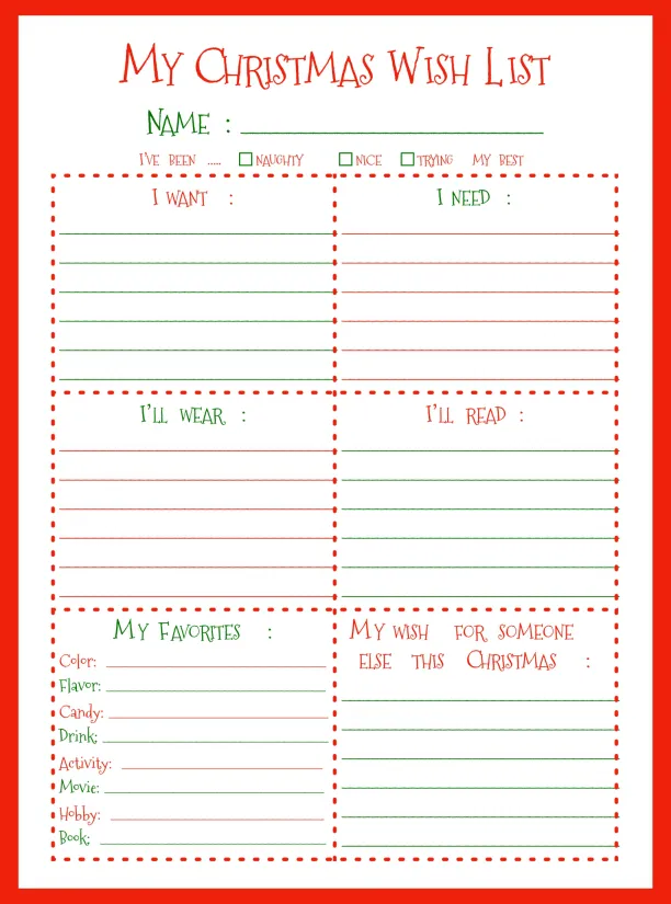 Printable Christmas Wish List