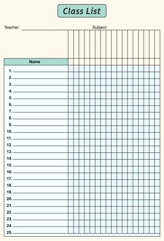 Free Printable Class List Template