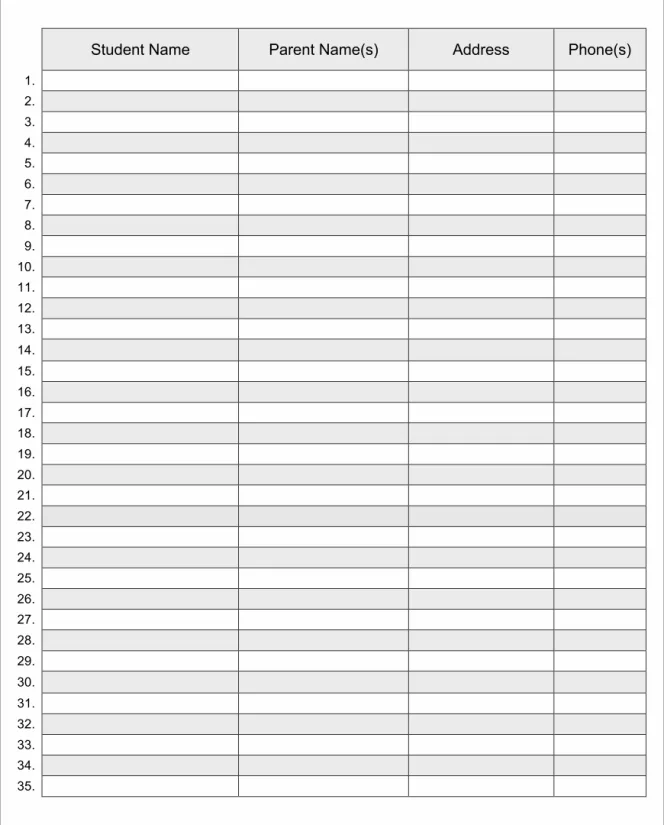 Printable Class Roster Template