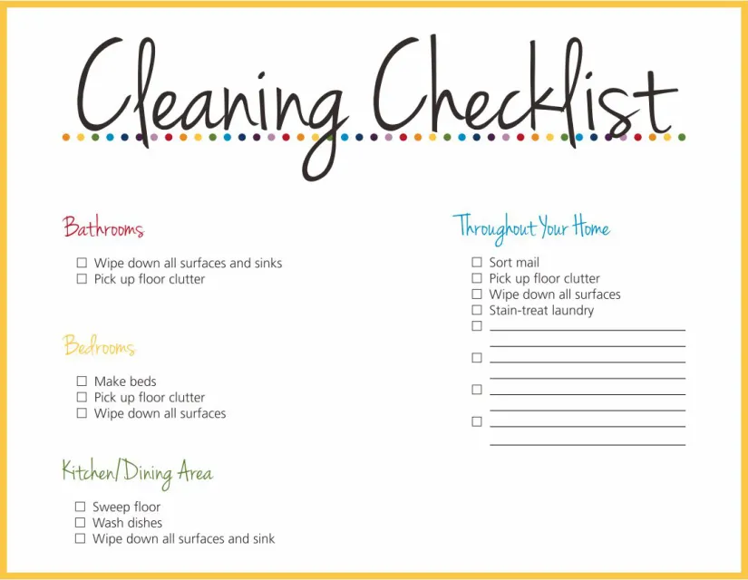 Printable Daily Cleaning Checklist