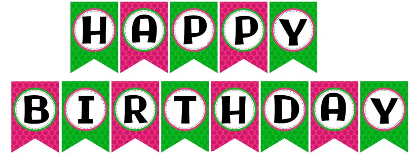 Free printable happy birthday banner in green and purple color