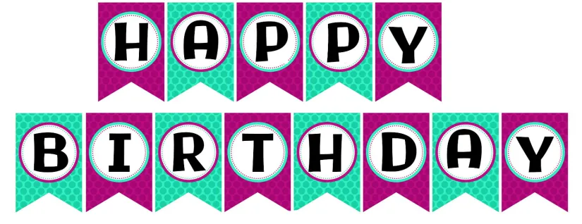 Free printable happy birthday banner in purple and turqoise color