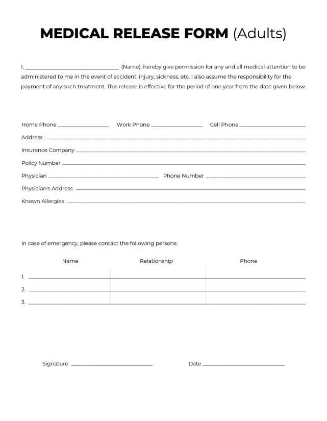 Printable Medical Release Forms