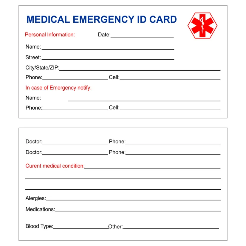 Printable Medical Wallet ID Cards