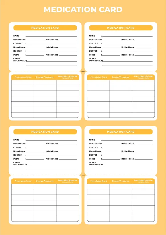 Printable Medication Cards