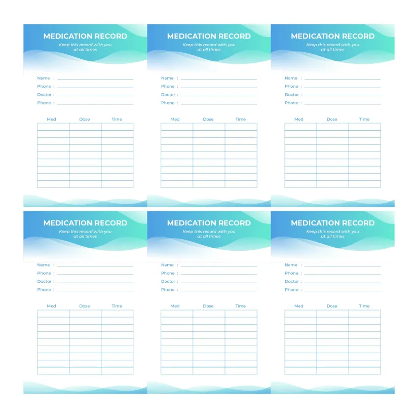 Printable Medication List Card Template