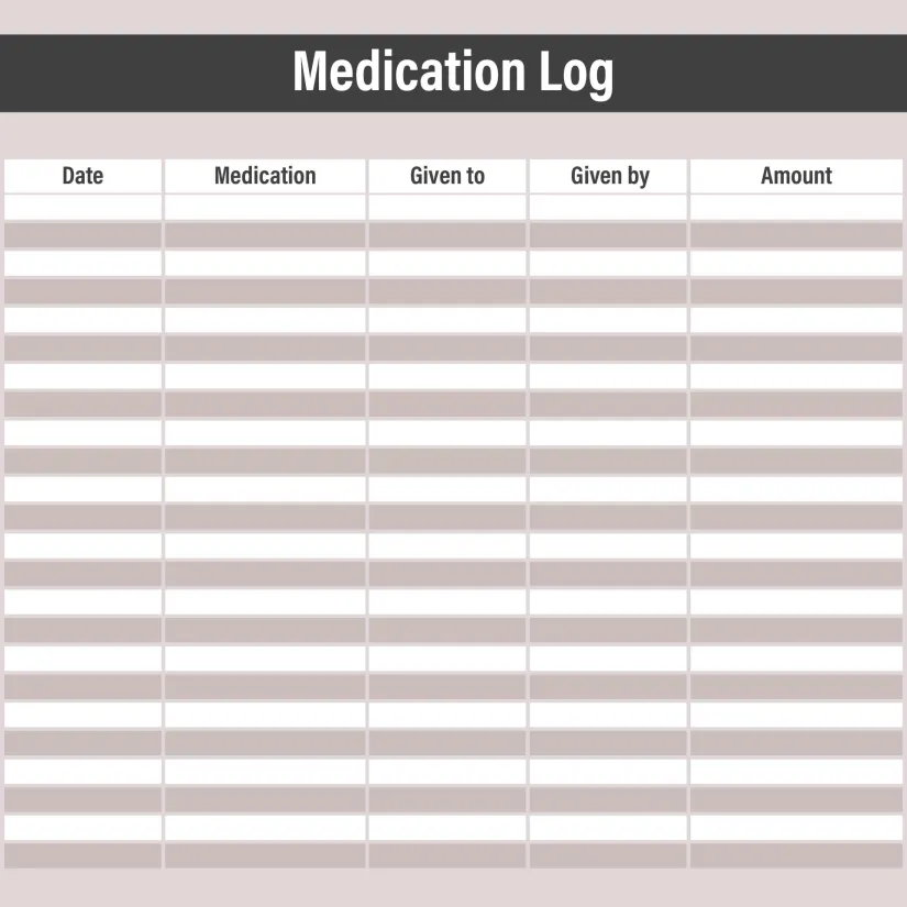 Printable Medication Log Template