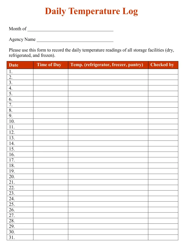 Printable Medication Temperature Log