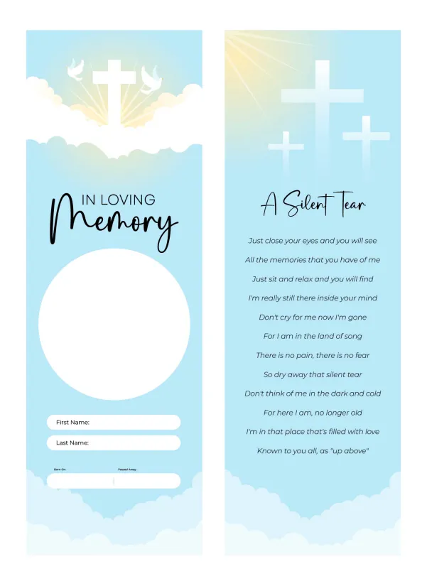 Printable Memorial Bookmark Template