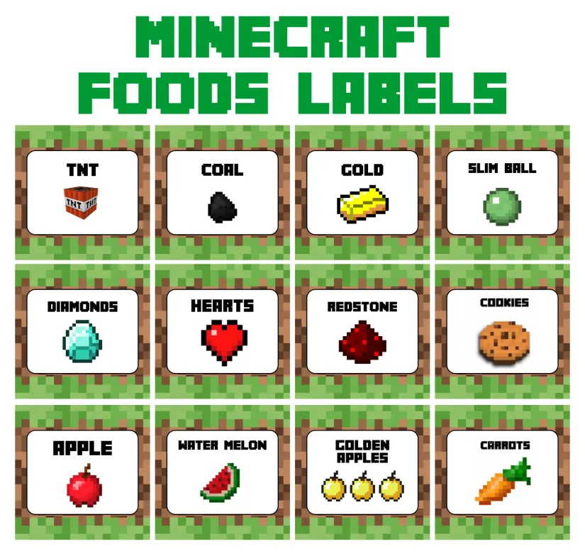 Printable Minecraft Food Tent Cards