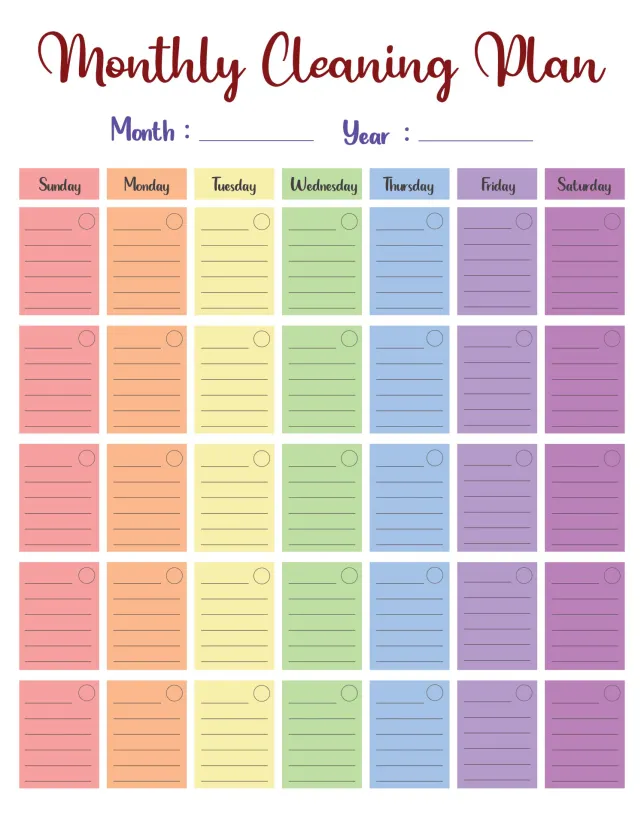 Printable Monthly Cleaning Plan