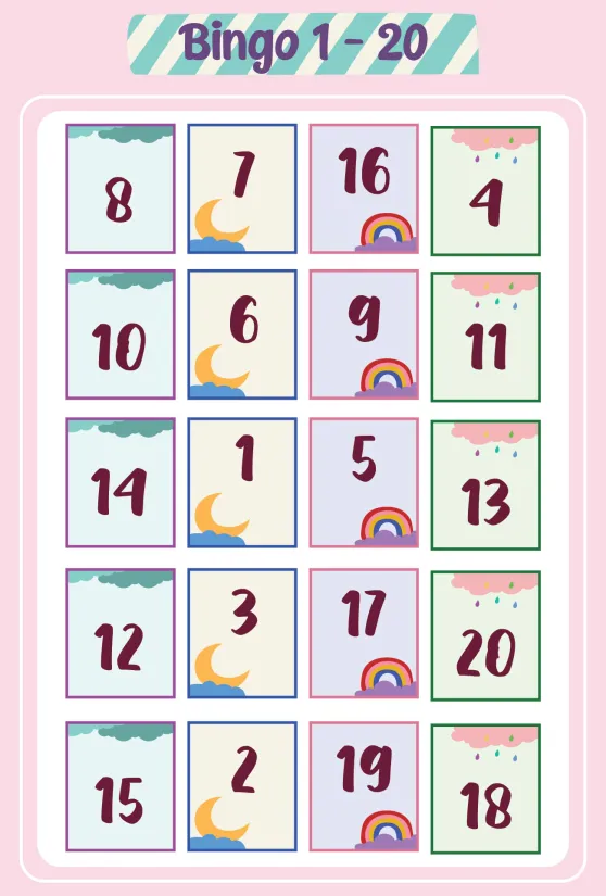 Printable Number 1-20 Bingo Cards