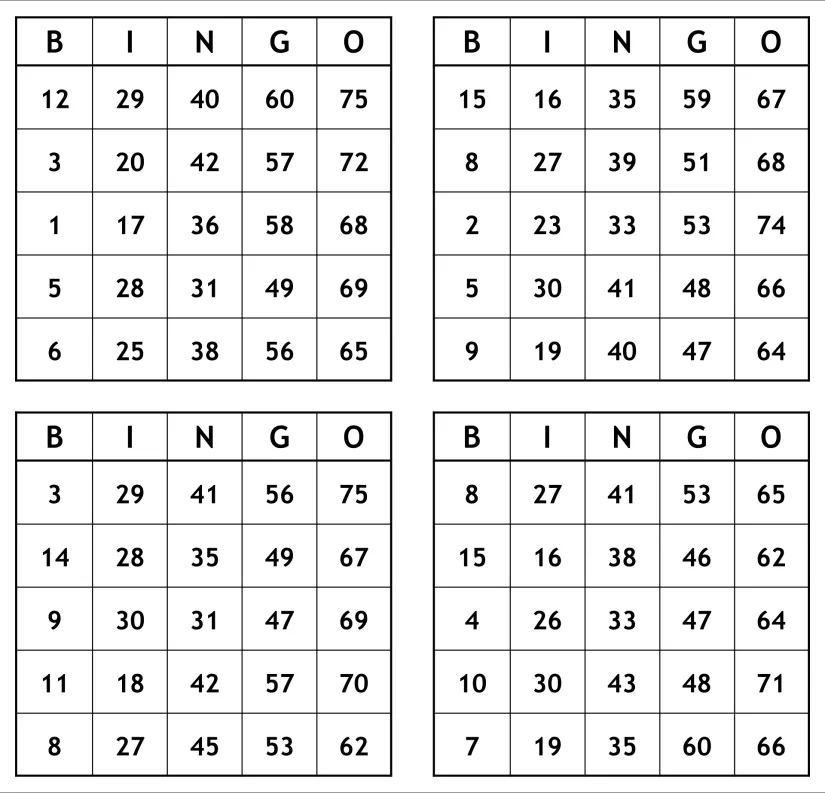 Printable Number Bingo Cards