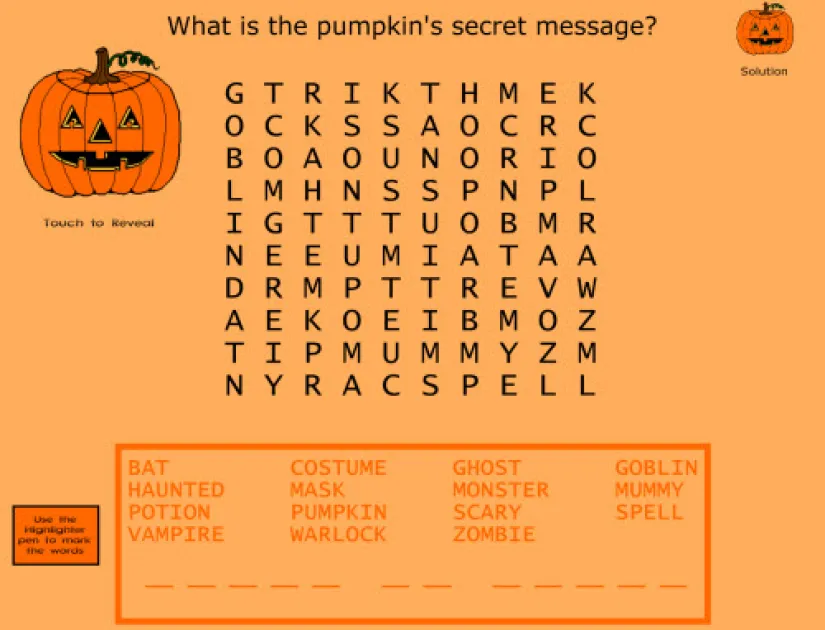 Printable Pumpkin Word Search