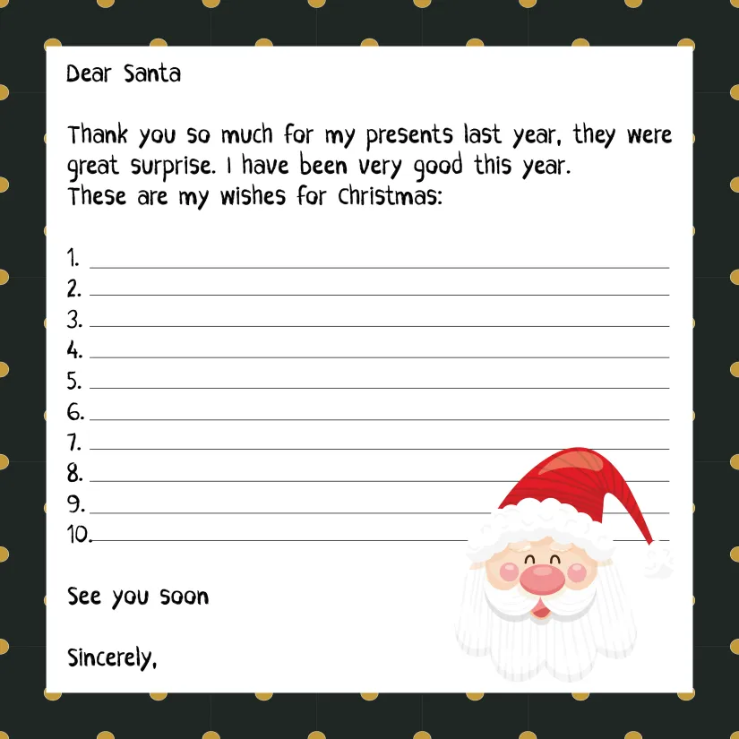 Printable Santa Wish List Letters