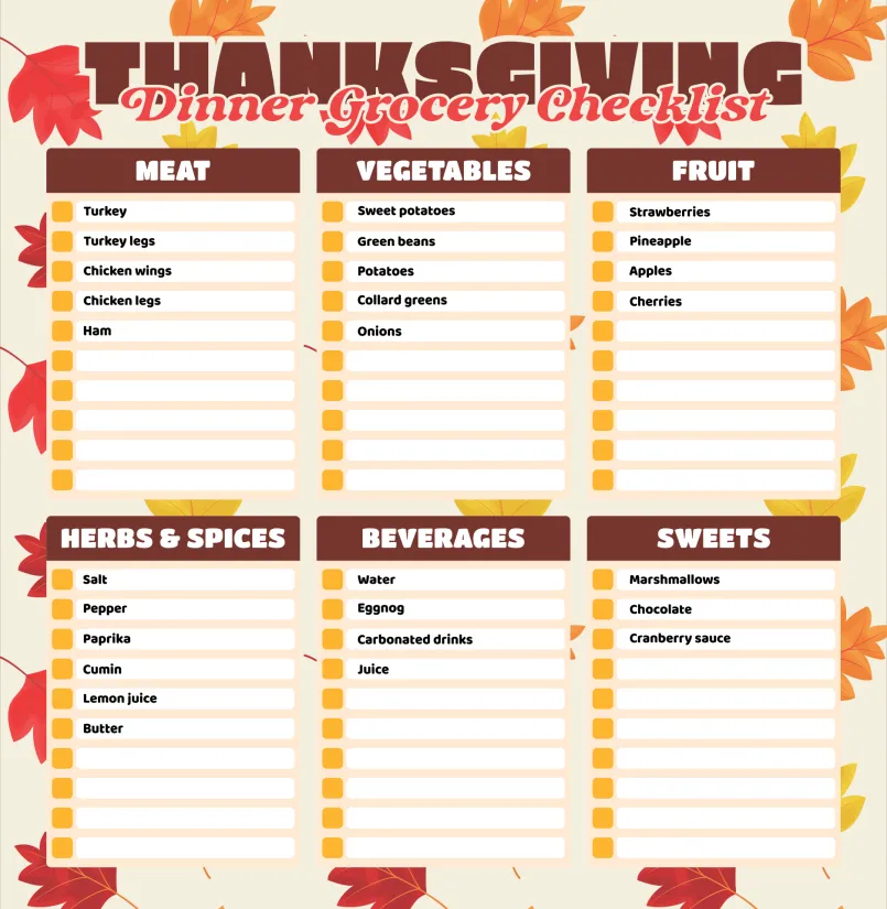 Printable Thanksgiving Checklist