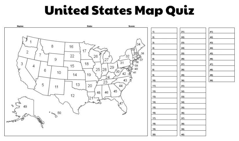 Free Printable United States Map Worksheets