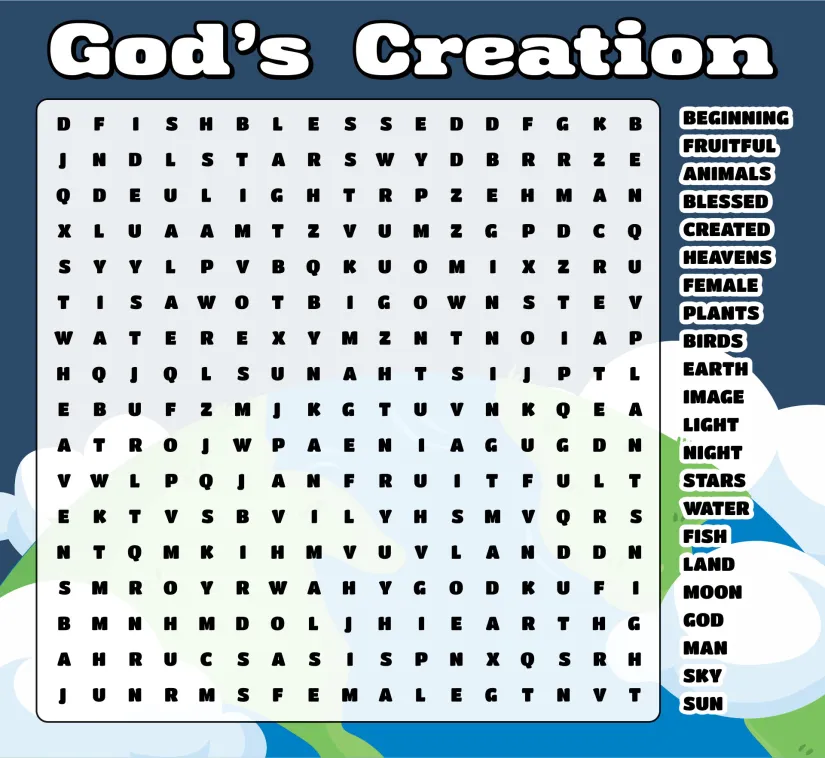 Gods Creation Word Search Printable