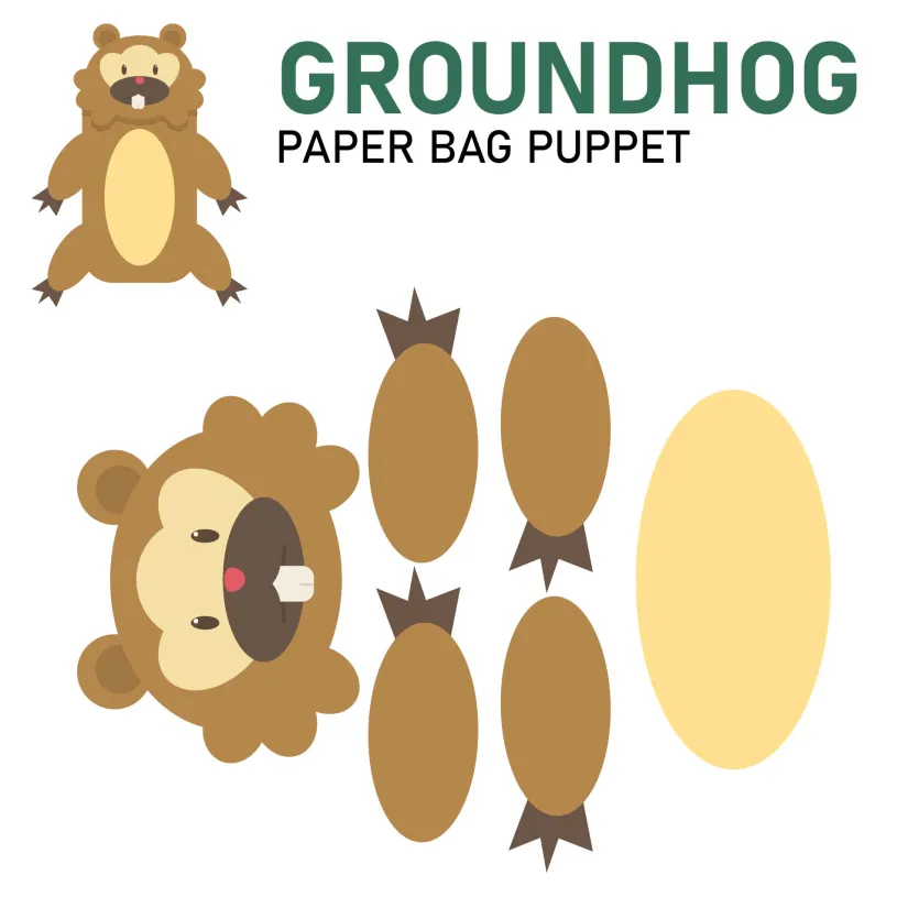 Groundhog Paper Bag Puppet Template