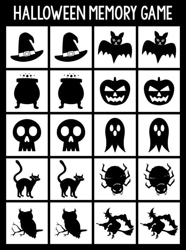 Halloween Memory Game Cards With Traditional Holiday Symbols Matching  Activity