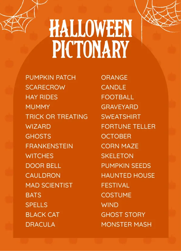 Halloween Pictionary Word List
