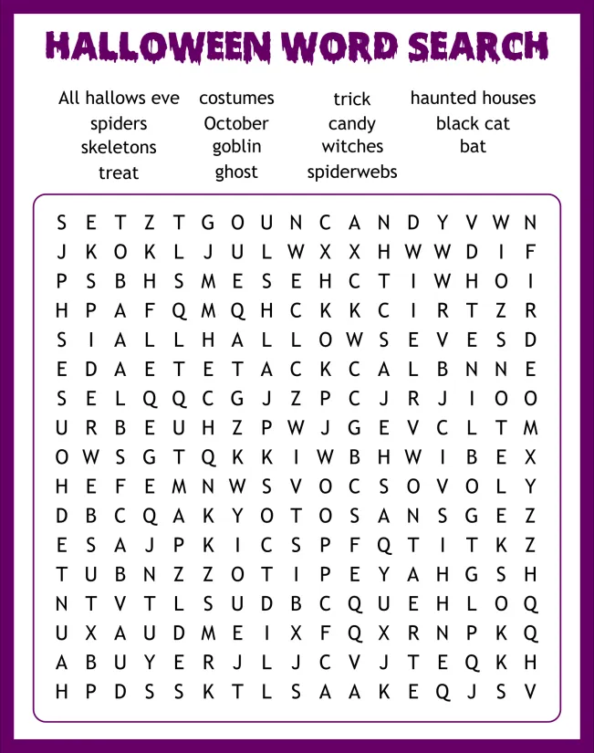 Halloween Word Search Kids