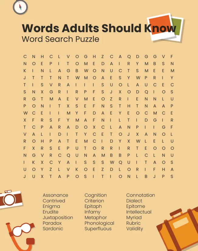 Hard Printable Word Search Puzzles for Adults