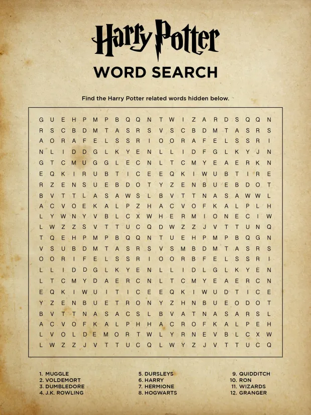 Harry Potter Printable Word Search