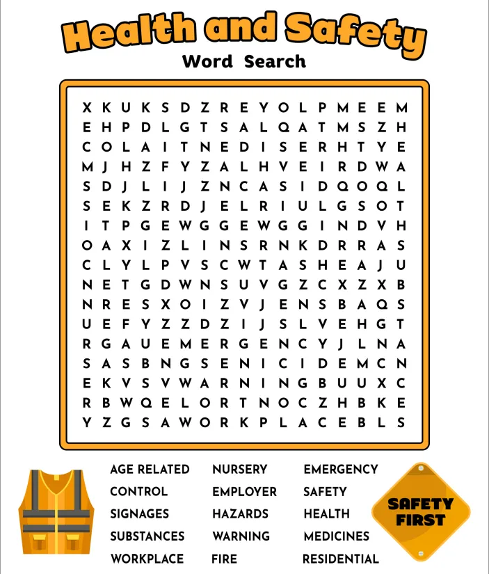 Health and Safety Word Search Printables