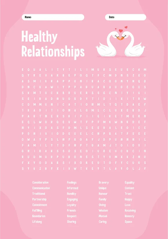 Healthy Relationships Word Search Puzzle