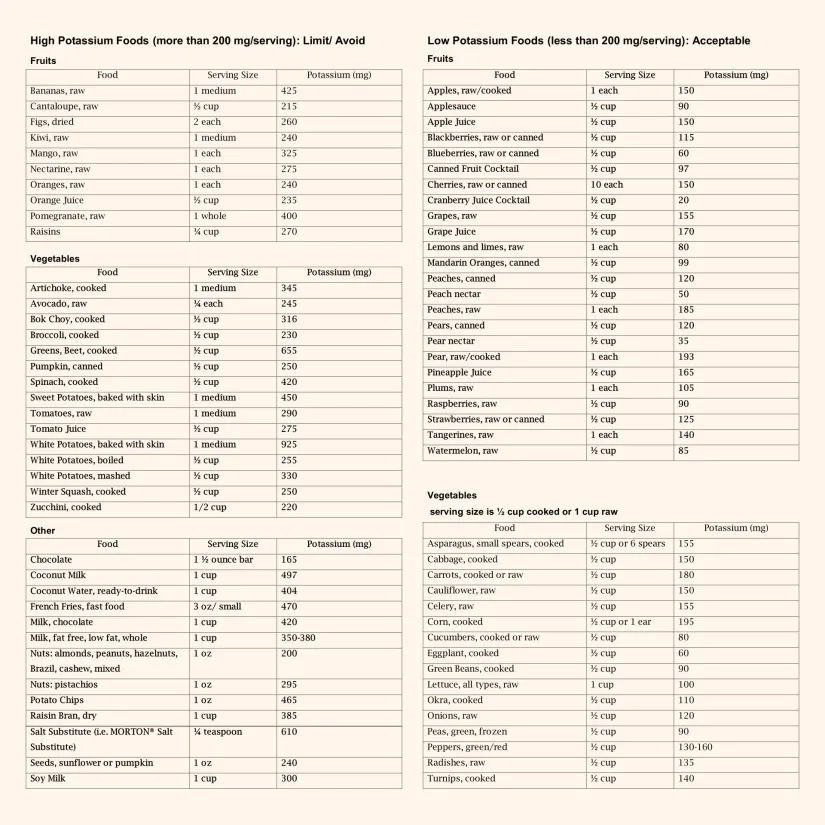 High Potassium Foods List Chart