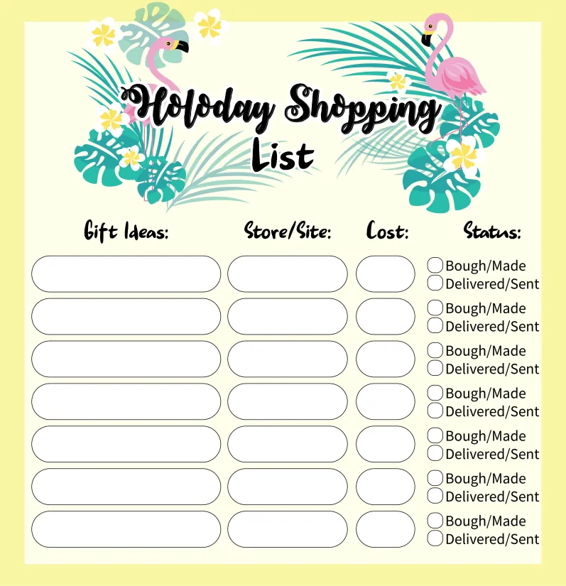 Holiday Shopping List Printable