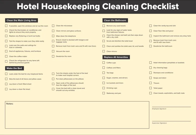 Hotel Housekeeping Checklist Template