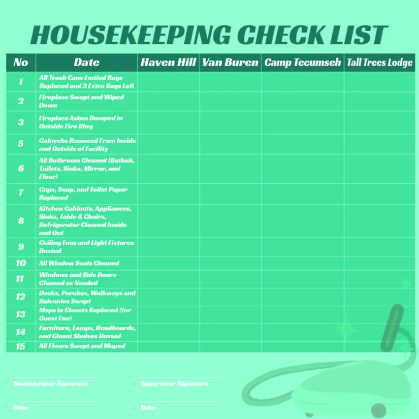 Hotel Housekeeping Checklist Template