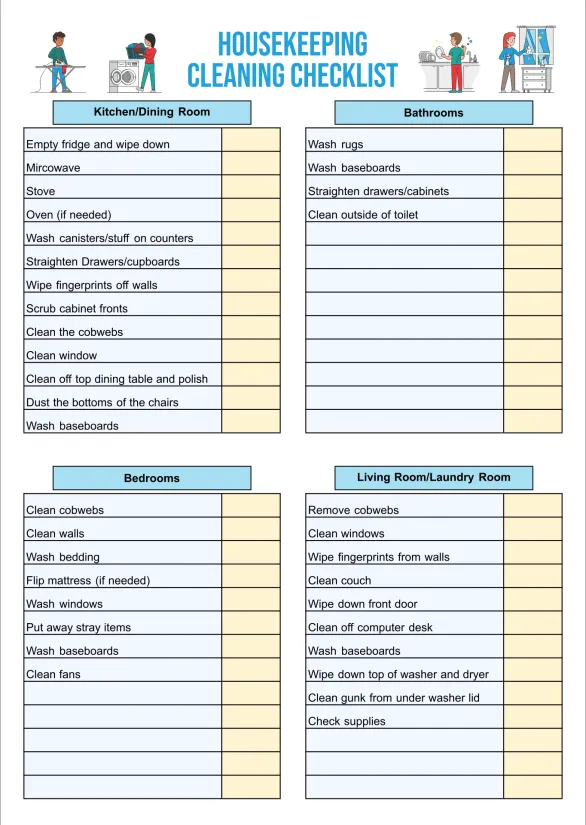 Housekeeping Cleaning Checklist