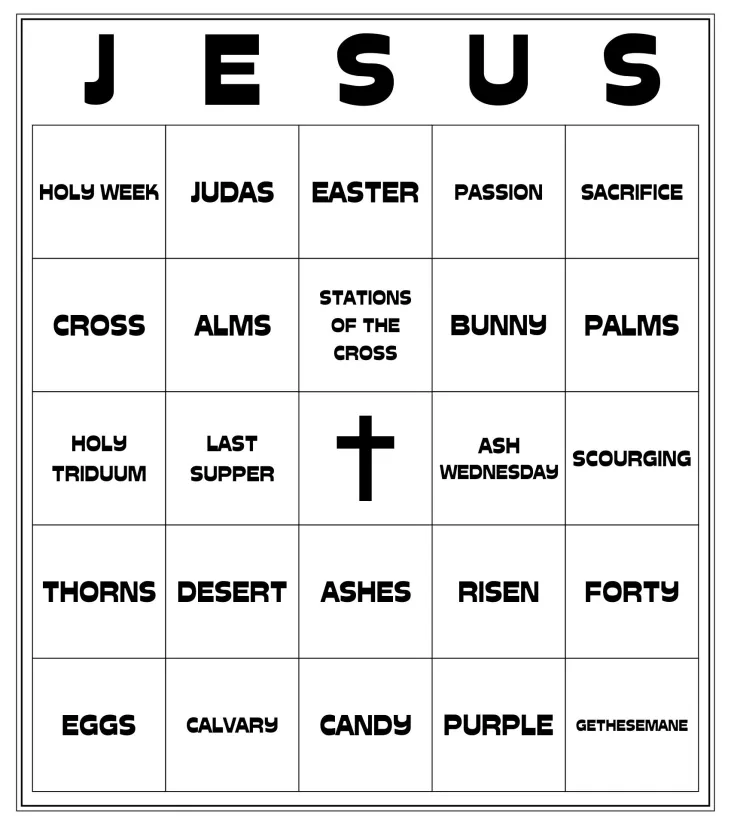Jesus Bingo Cards Printable