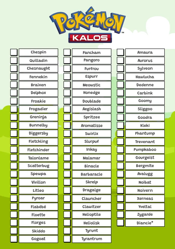 Kalos Region Pokemon List