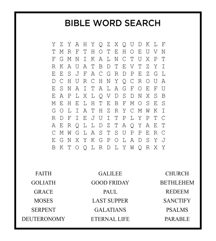 Kids Bible Word Search Puzzles Printable