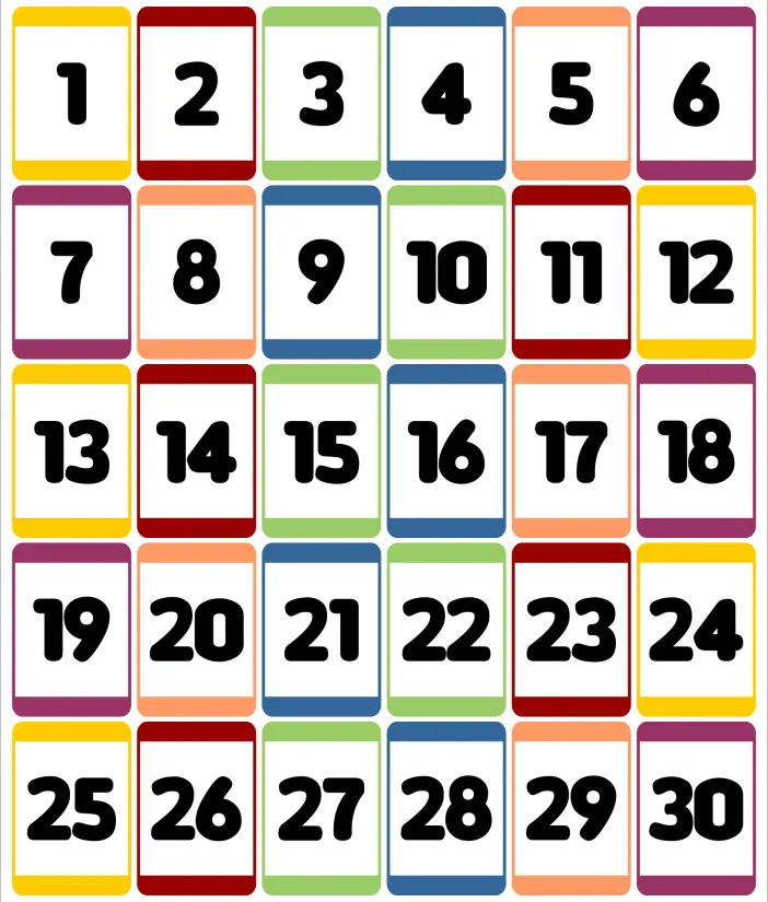 Kindergarten Number Flashcards 1-30