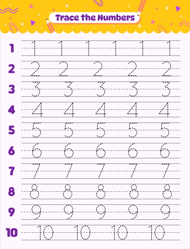 Kindergarten Worksheets Tracing Numbers 1