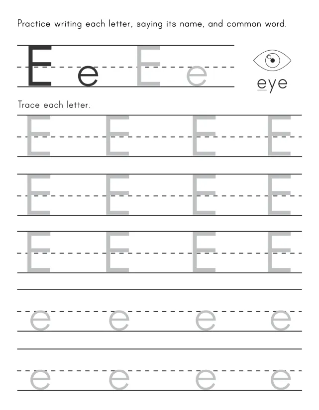 Letter E Tracing Worksheets