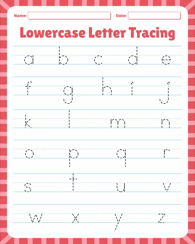 Lowercase Alphabet Letter Tracing Worksheets