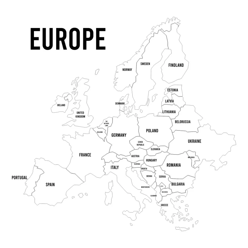 Map Of Europe Black And White Printable With Names