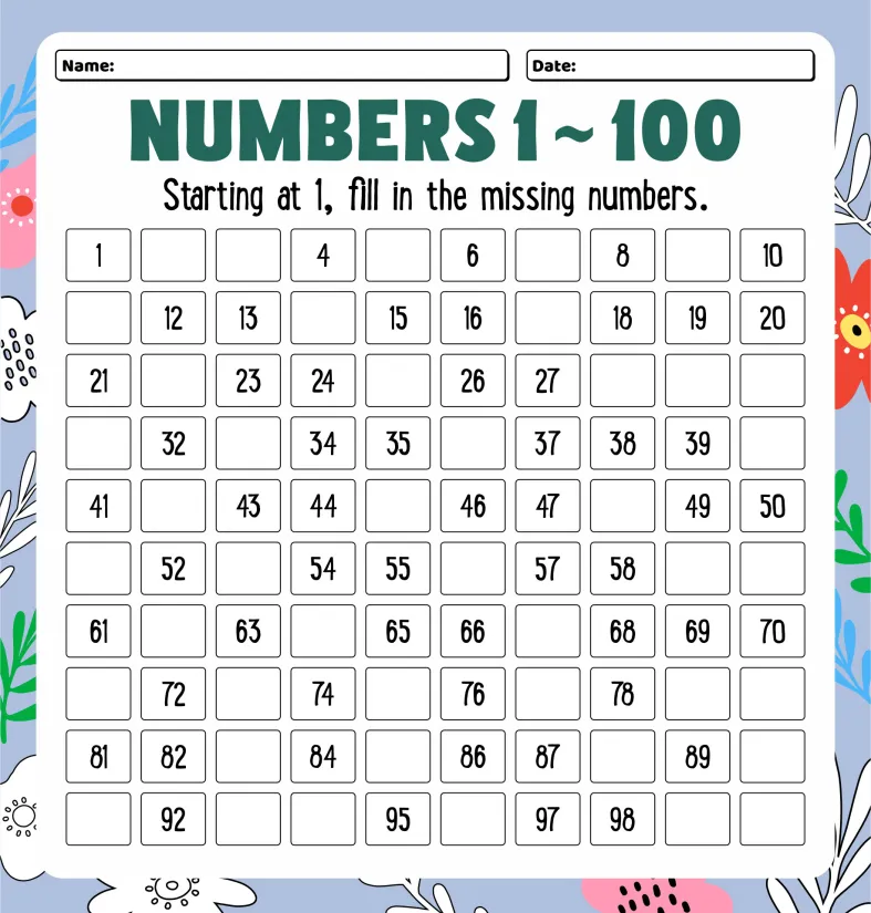 Math Printable Blank 100 Number Chart